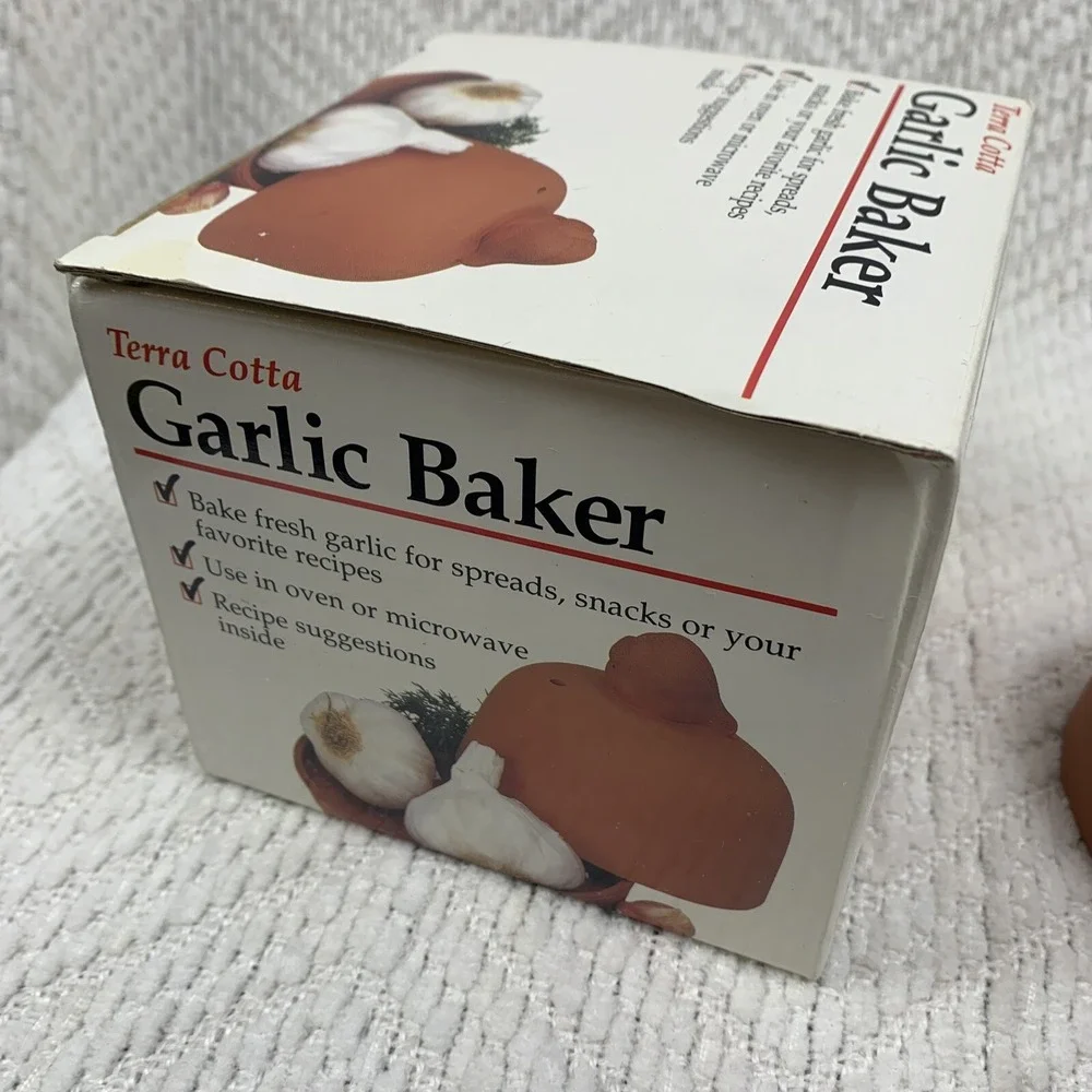 Terra Cotta Garlic Baker Roasted Corning‎ Revere Oven Microwave  w/Recipe New